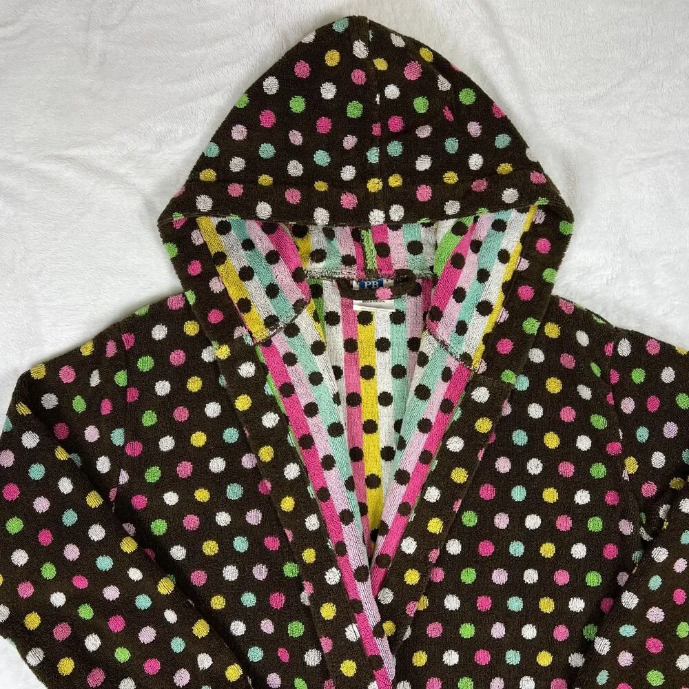 Pottery Barn PB Teen Robe Coco Dot Brown Multi Color Cotton Terrycloth One Size